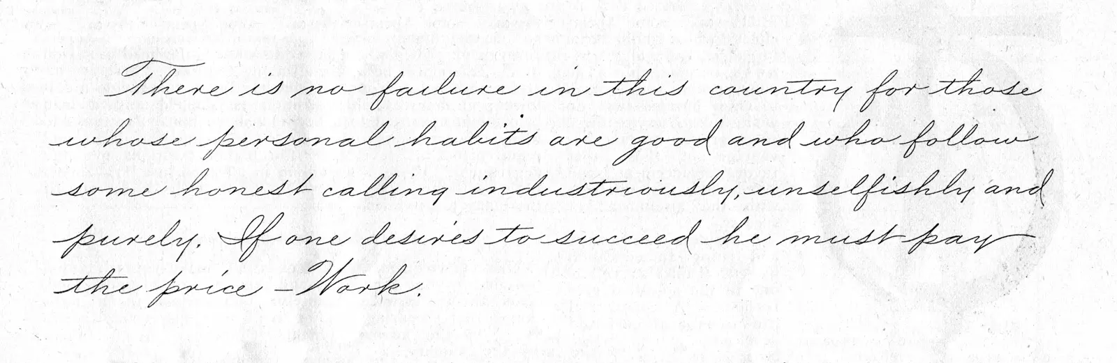 A copy slip of business penmanship written by Francis B. Courtney