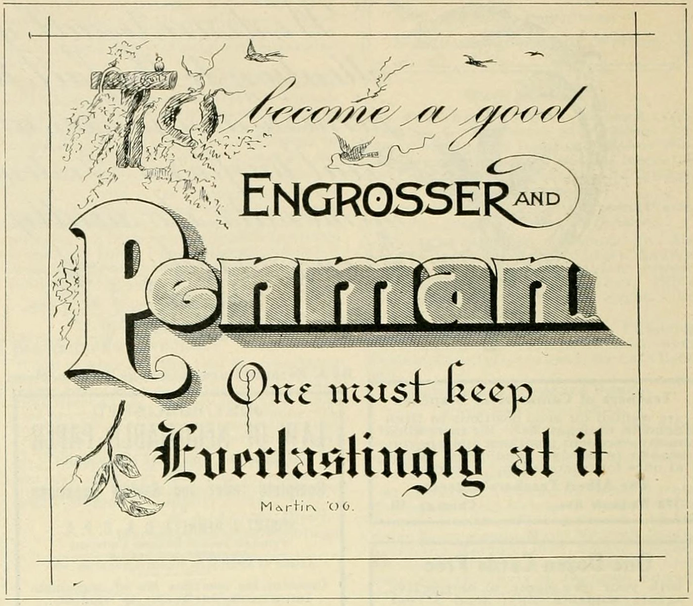 "To Become a Good Engrosser and Penman" Lettering Sample from The Business Educator, 1907.